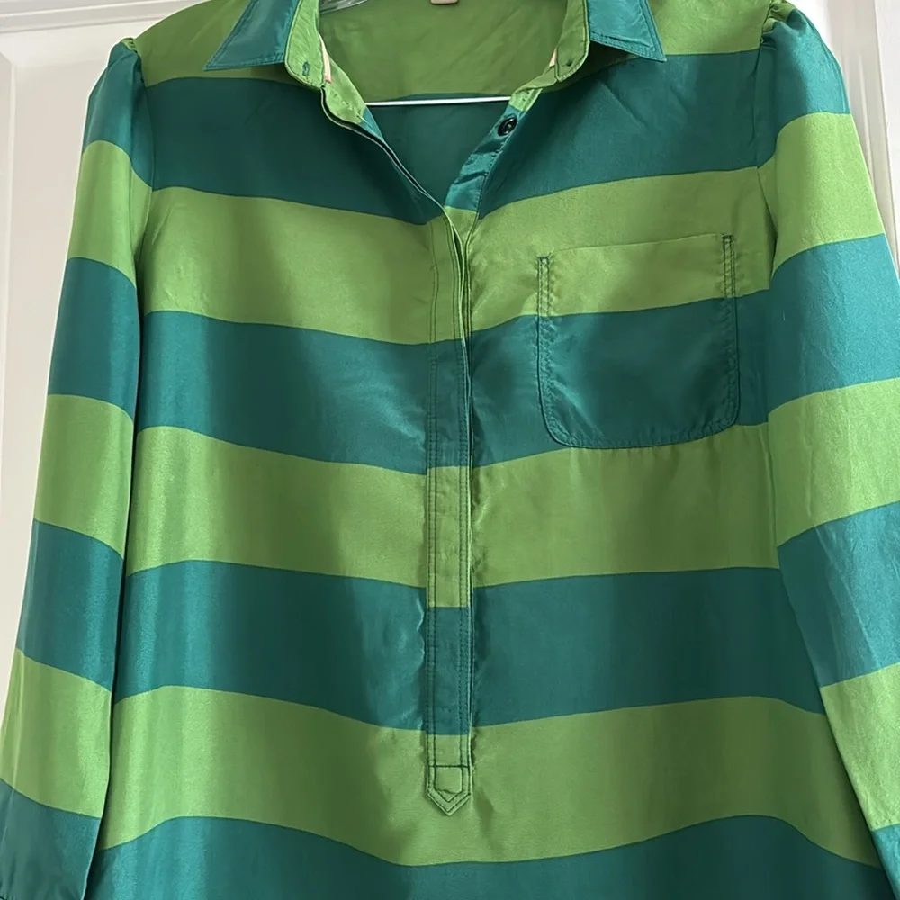 Burberry Women’s Silk Shirt Dress Size 4 Green Striped with Pockets No Belt - Picture 4 of 7